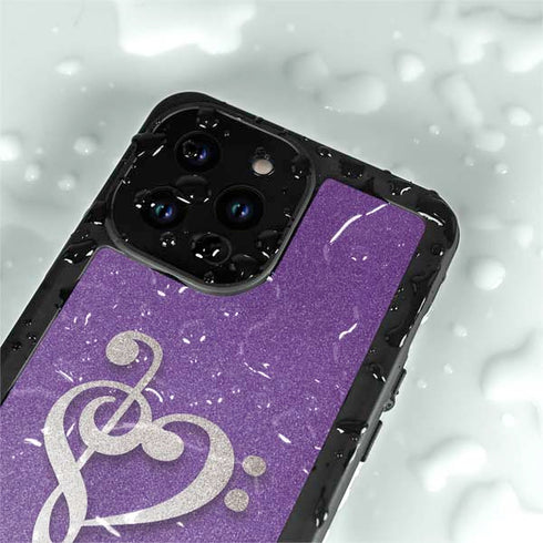 Purple Glitter Musical Heart iPhone 15 Pro Waterproof Case